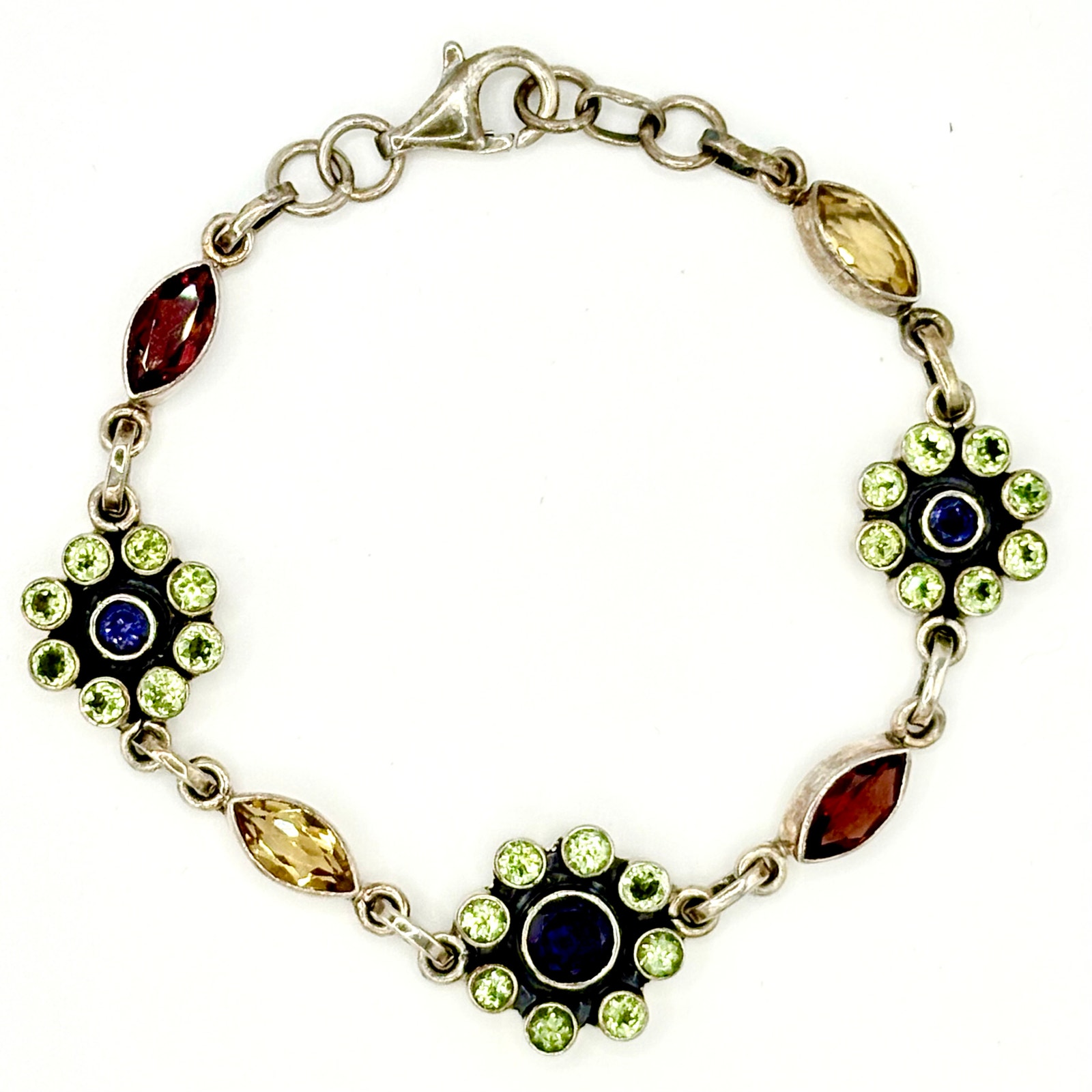 Vtg Nicky Butler Bracelet In Sterling Silver W Gemstones Garnet Citrine Peridot 149$